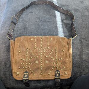 Vintage Betsey Johnson Studded Leather Brown Crossbody Bag Rare